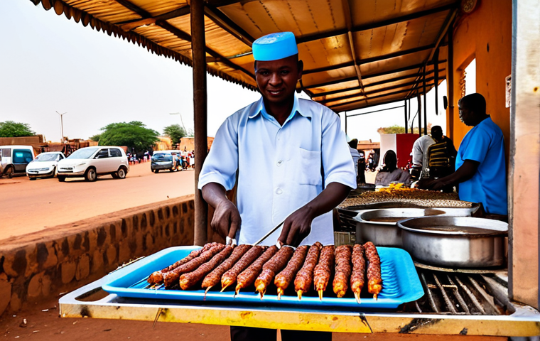 니제르의 대표 음식 종류 - Rural Niger Meal**

"A family enjoying a meal outdoors in a Niger village. The focus is on "Dambou" ...
