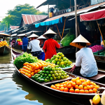 니제르의 주요 정치 이슈 - Thriving Thai Market**

"A bustling scene in a vibrant Thai floating market, filled with vendors in ...
