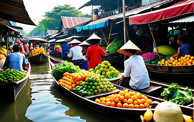 니제르의 주요 정치 이슈 - Thriving Thai Market**

"A bustling scene in a vibrant Thai floating market, filled with vendors in ...